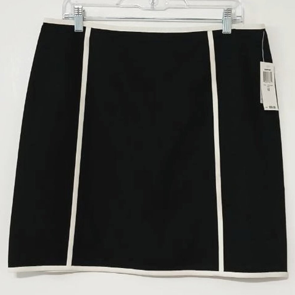 INC International Concepts Black Stretch Skirt with Contrast Trim – Size 12 New